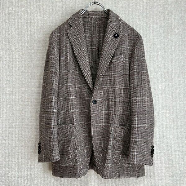 【極美品】高級 LARDINI ウィンドウペン テーラードジャケット 48