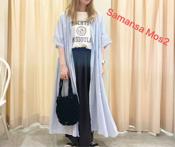 Samansa Mos2 SM2 サマンサモスモス 前後着 ワンピース 半袖ワンピース ナチュラル リンネル