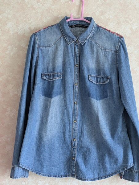 ZARA デニムシャツ チェック柄 レディース