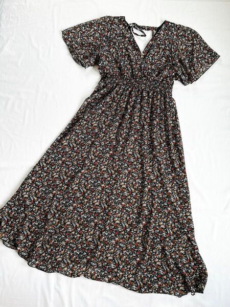 カシュクール 花柄ワンピース 春服 シフォン リボン M