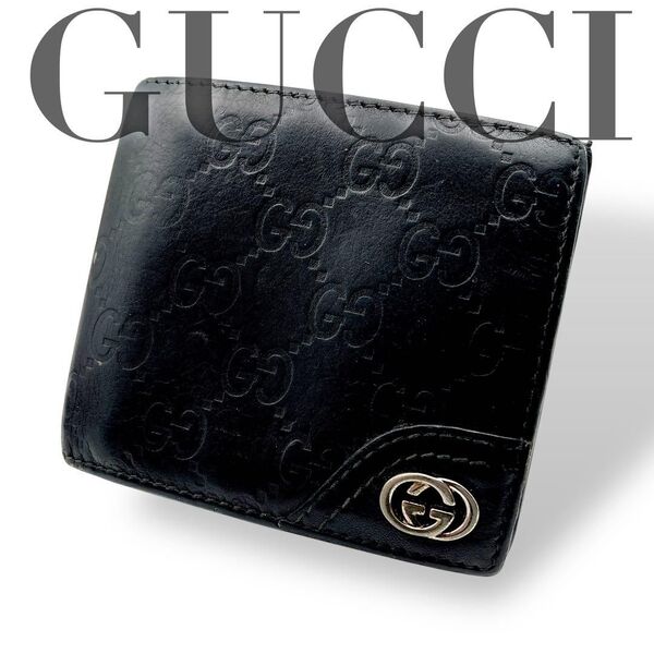 GUCCI グッチ 折り財布 GG ブラック GGロゴ 黒 レザー