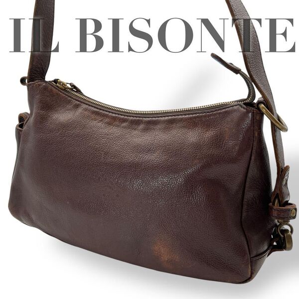 IL BISONTE イルビゾンテ レザークロスボディショルダーバッグ ブラウン
