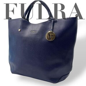 美品 FURLA フルラ アリッサ 2way トートショルダーバッグ 青ブルー