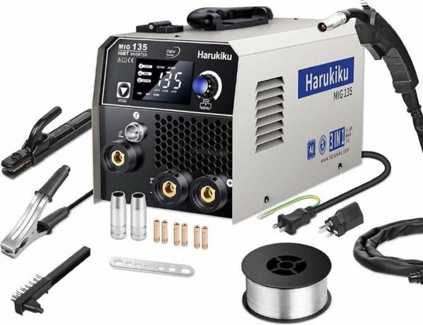 Harukiku MIG135ノンガス半自動溶接機 100V 200V兼用 130A出力 1台3役 ノンガスMIG/アーク溶接機