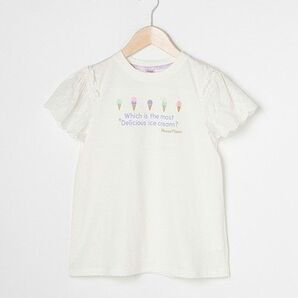 美品メゾピアノ ジュニア アイス刺繍2wayTシャツS140 130 ホワイト オフショルダー