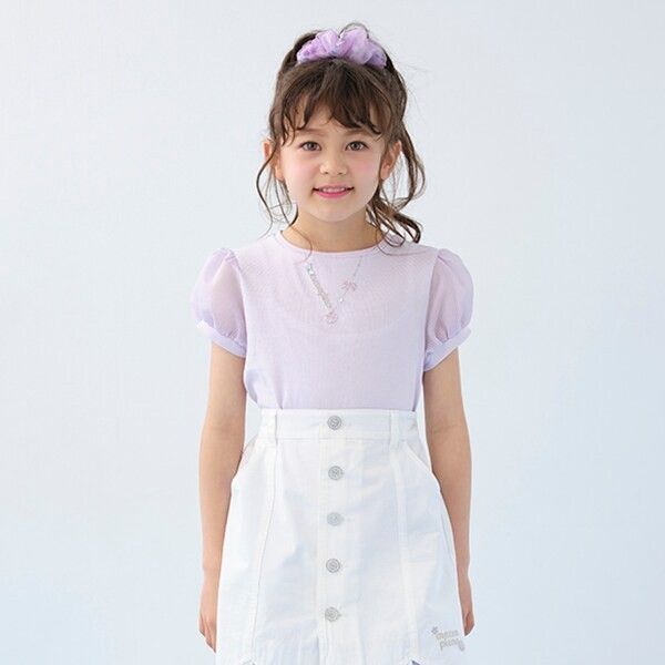 メゾピアノ ネックレス刺しゅう 半袖Tシャツ 130 120 ミント シェル リボンゆめかわ