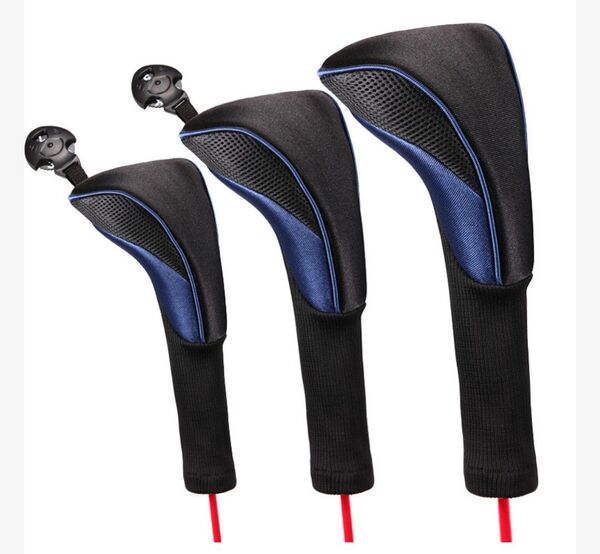 ヘッドカバー ゴルフクラブ 青 3点セット ドライバー ダイヤル式 番手タグ付 ゴルフ用品 クラブ保護 大中小