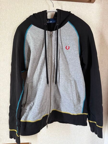 FRED PERRY ダブルジップ パーカー S グレー/ブラック フレッドペリー ジップアップパーカー