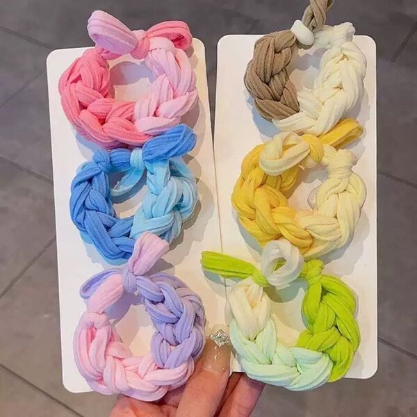 ★新品★キッズ カラフル ヘアゴム 編み込み 太いゴム 髪に優しい 髪飾り ヘアアクセサリー 可愛い 伸縮性抜群 お得 6個セット