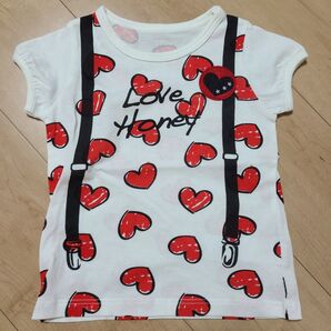 ららら、ラブリーなデザインがカワちぃ!サイズ100 Love HoneyLove Honey ハート柄Tシャツ