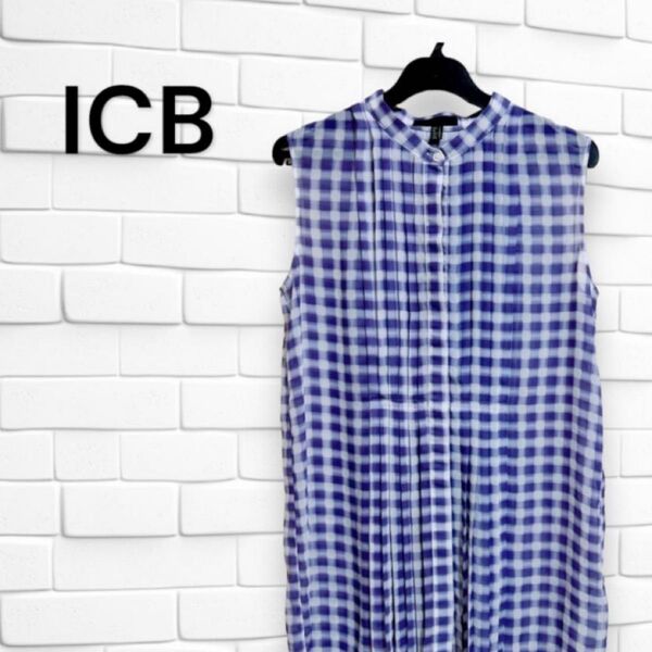 ICB ノースリーブシャツ ギンガムチェック プリーツ 9号 M