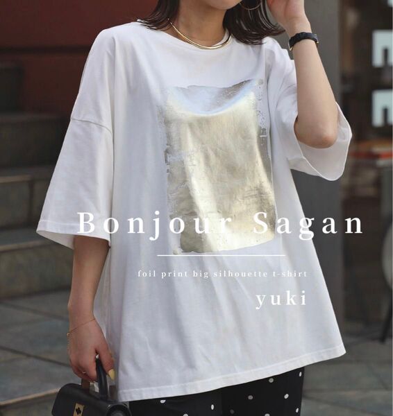 【新品/タグ付き】Bonjour Sagan 箔プリントビッグシルエットTシャツ ow