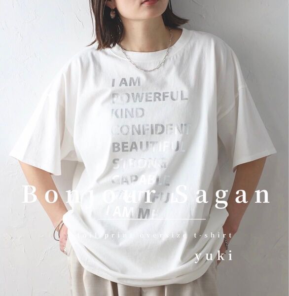 【新品/タグ付き】Bonjour Sagan 箔プリントオーバーサイズTシャツ ow