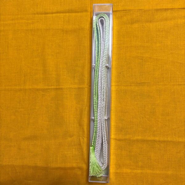 帯締め 正絹 リバーシブル 白×グリーン 未使用に近い