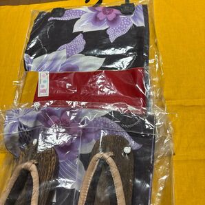 浴衣と帯、下駄のセット レディース 紫 花柄