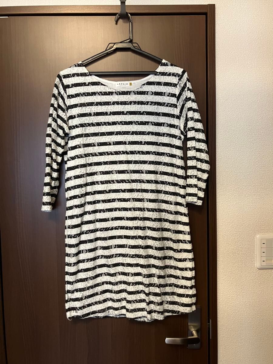 LEPSIM ボーダー柄チュニック レース素材 七分袖 レディース
