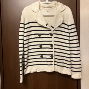GAP ボーダー柄ニットジャケット S ホワイト×ネイビー