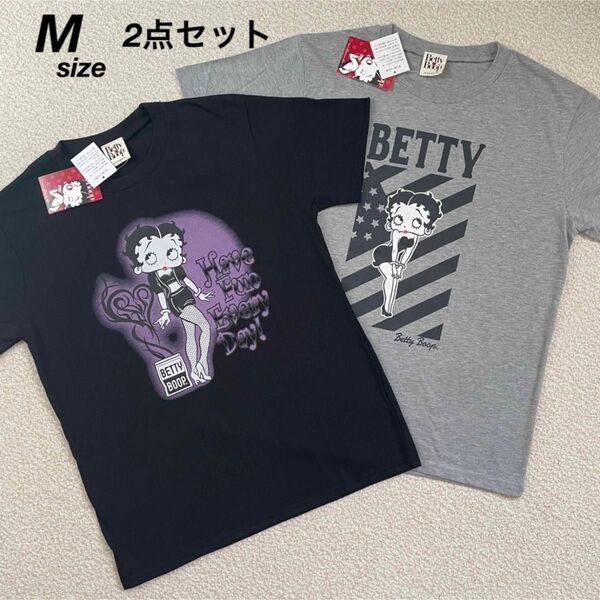 新品★BETTY BOOP ベティちゃん 半袖Tシャツ 黒 グレー Mサイズ 2枚セット