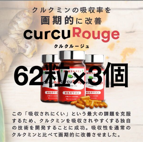 クルクルージュ高吸収型 クルクミン サプリメント 62粒 3個セット