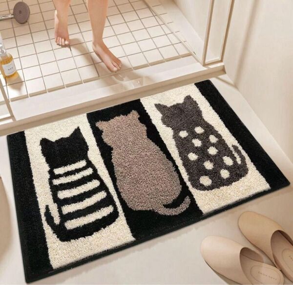 バスマット トイレマット猫 速乾 モノトーン 北欧 猫柄 吸水マット かわいい おしゃれ マイクロファイバー 滑止め 洗濯機OK