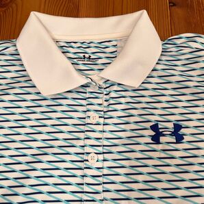 美品 アンダーアーマー underarmour ブルー ホワイト ポロシャツ LG ゴルフ GOLF 半袖ポロシャツ