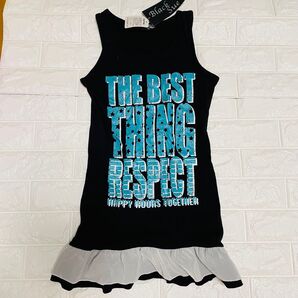 ノースリーブトップス フリル付き150cm☆大きなプリント英字柄と裾のフリルがかわいい【未使用品】