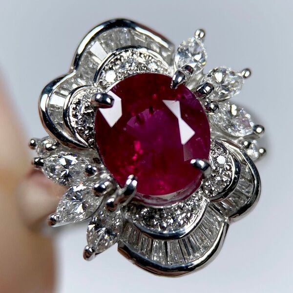 PT900 ルビー 2.23ct ダイヤモンド 0.75ct 鑑別 モザンビーク ダイヤ Pt900