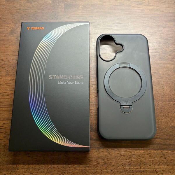 TORRAS iPhone16用 ゼンマイ式スタンドケース 【リングの浮きあり】 ブラック 2025型 360度