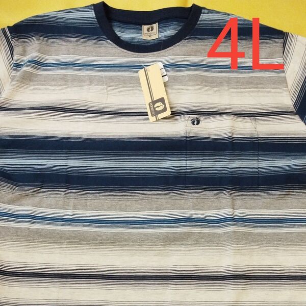▼1389 ハンテン HANGTEN 半袖Tシャツ 4Lサイズ ボーダー 未使用新品 タグ付