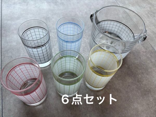 アイスペールセット 未使用 グラス カップ ロックグラス 焼酎 氷 ガラスコップ 焼酎グラス レトロ 昭和レトロ 昭和 居酒屋