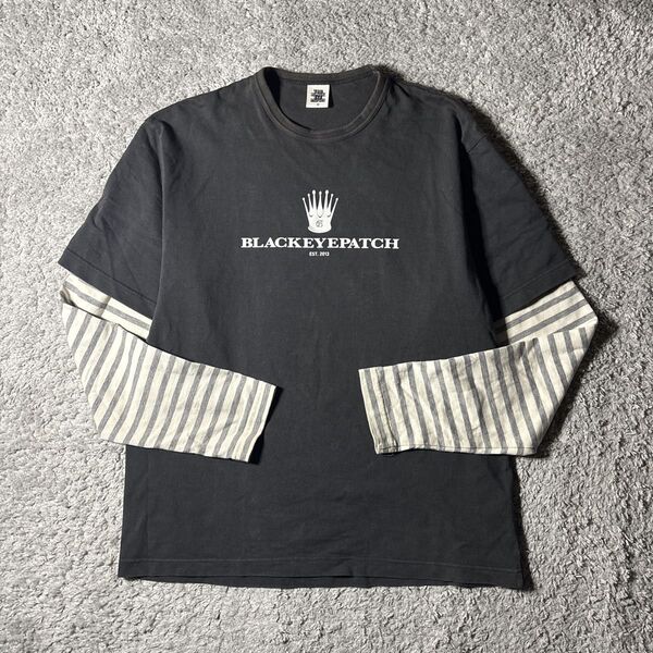 ブラックアイパッチ ロンT カットソー 長袖tシャツ センターロゴ ボーダー ブラック ユニセックス 古着