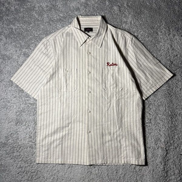 ROTER 半袖シャツ ヴィンテージ 90s ワンポイント刺繍 ロゴ刺繍 ストライプ ユニセックス 古着