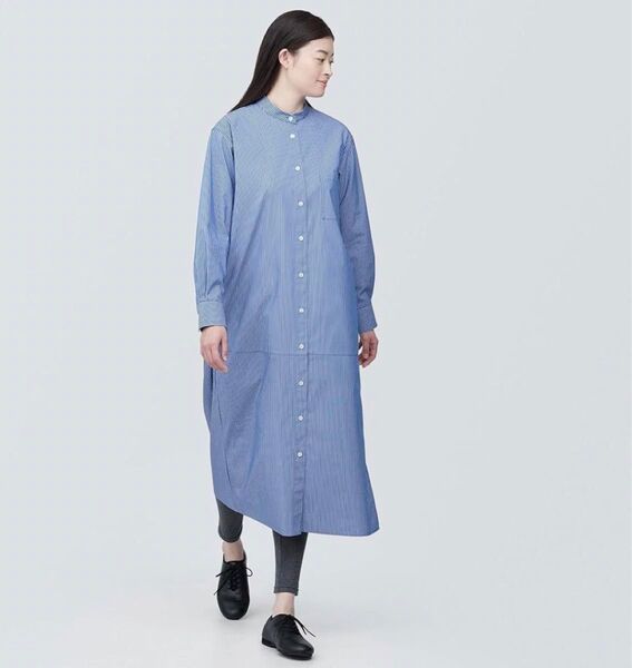無印良品 ワンピース 婦人 シワになりにくい ブロードスタンドカラー長袖ワンピース レディース M 長袖 シャツワンピース