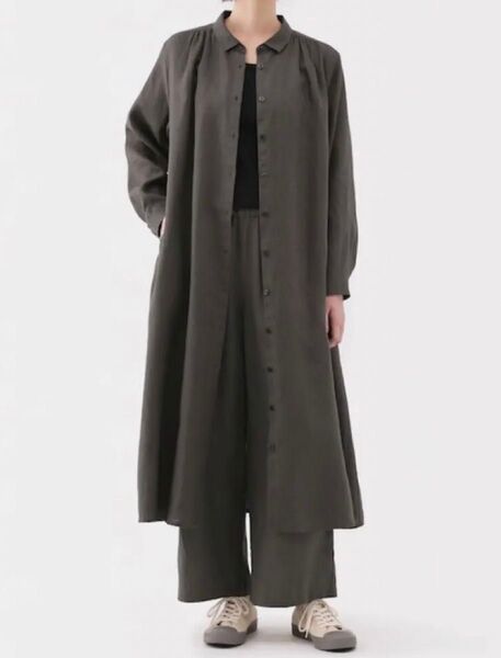 無印良品 婦人 リネン 洗いざらし長袖シャツワンピース ワンピース XLサイズ レディース チャコールグレー シャツワンピース