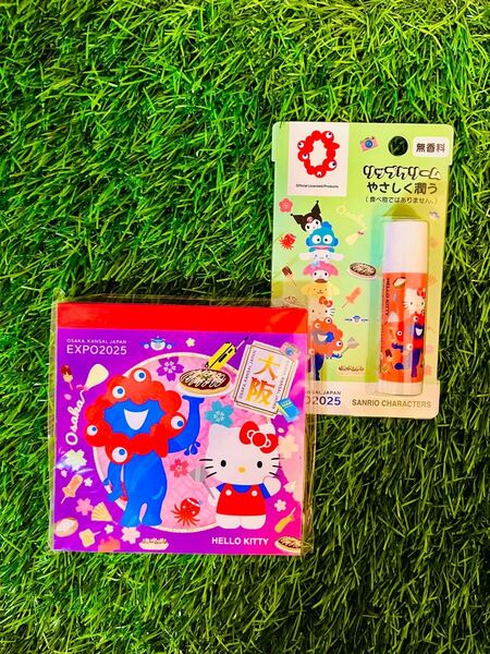 新品☆美品☆EXPO2025 サンリオ ミャクミャク リップクリーム メモ帳 ハローキティ