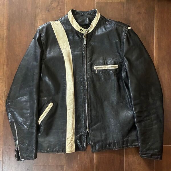 60s〜70s vintage brooks シングルレザーライダース 古着 ブラック