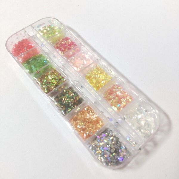 未使用 ネイルアート ラメ ホログラム グリッター 12色 ケース入り レジン ジェルネイル 柔らかい 薄い