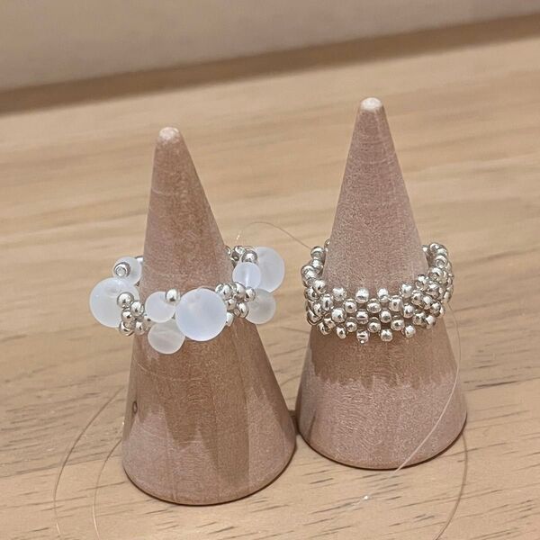 ハンドメイド ビーズリング シルバー オーロラ リング 指輪 アクセサリー