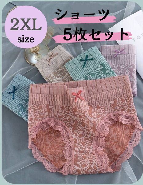 2XLサイズ レディース ショーツ 5枚セット ハイウエスト 温活 パンツ 妊活 ショーツ 下着 パンツ レース 温活 深め XL