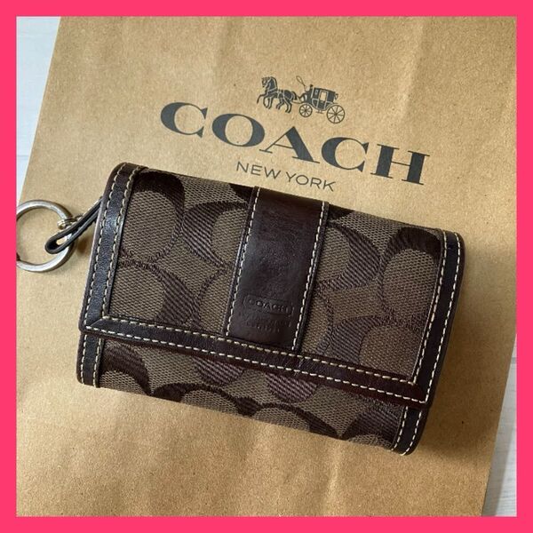 コーチ coach ミニ財布 チェーンウォレット キーケース 小銭入れ カードケース 正規品 ダークブラウン
