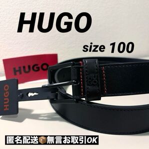 【新品タグ付】HUGOヒューゴスタックロゴループレザーベルトメンズ サイズ100