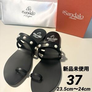 新品未使用il sandalo of capriイルサンダロオブカプリサンダル ビーチ フラット パール ブラック