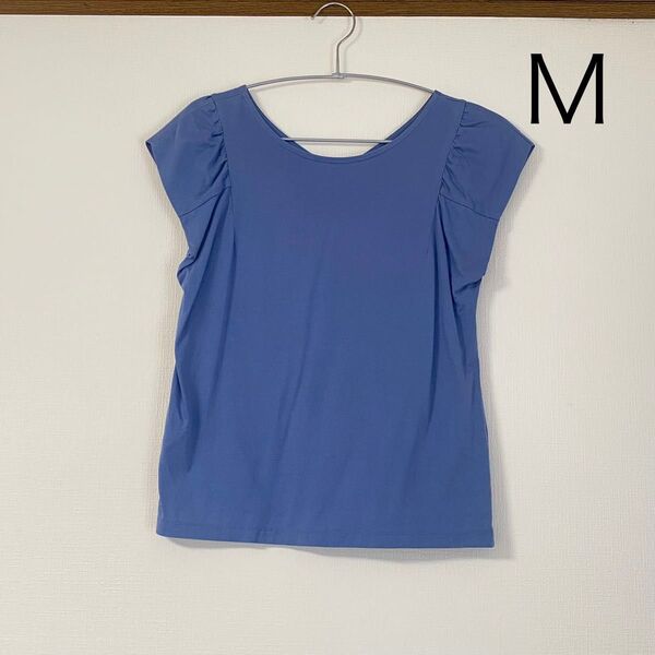 【訳あり】2way青 トップス M ノースリーブ 半袖 カットソー Tシャツ