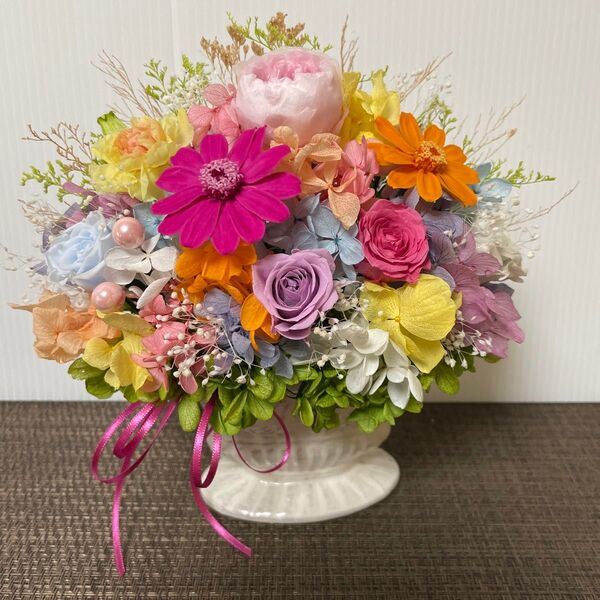 プリザーブドフラワー 華やかアレンジ 花器付 ギフト 父の日 お祝い花