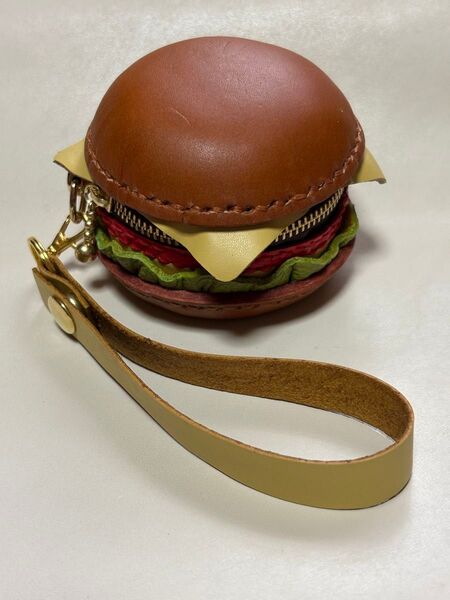 ハンドメイド 革製ハンバーガー(チーズバーガー)型コインケース