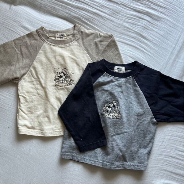ミッキー ロンティ 長袖 クリーム onu 韓国ブランド 韓国子ども服 子ども服 キッズ 90cm 長袖Tシャツ Tシャツ