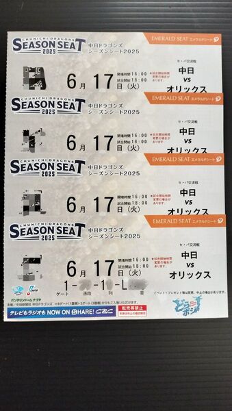 バンテリンドーム 中日ドラゴンズVSオリックス チケット