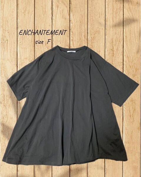レディース トップス Tシャツ 半袖 Aライン ダークグレー サイズF 大きめ ゆったり 【使用感あり】