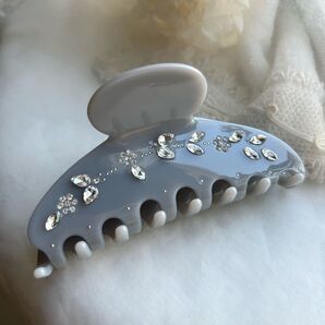 上品 バンスクリップ ヘアクリップ フラワー リーフ ラインストーン/グレー