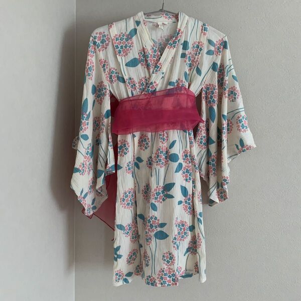 美品/120cm/浴衣/浴衣ドレス/浴衣ワンピ/兵児帯/紫陽花柄/楊柳/SamansaMos2/LAGOM